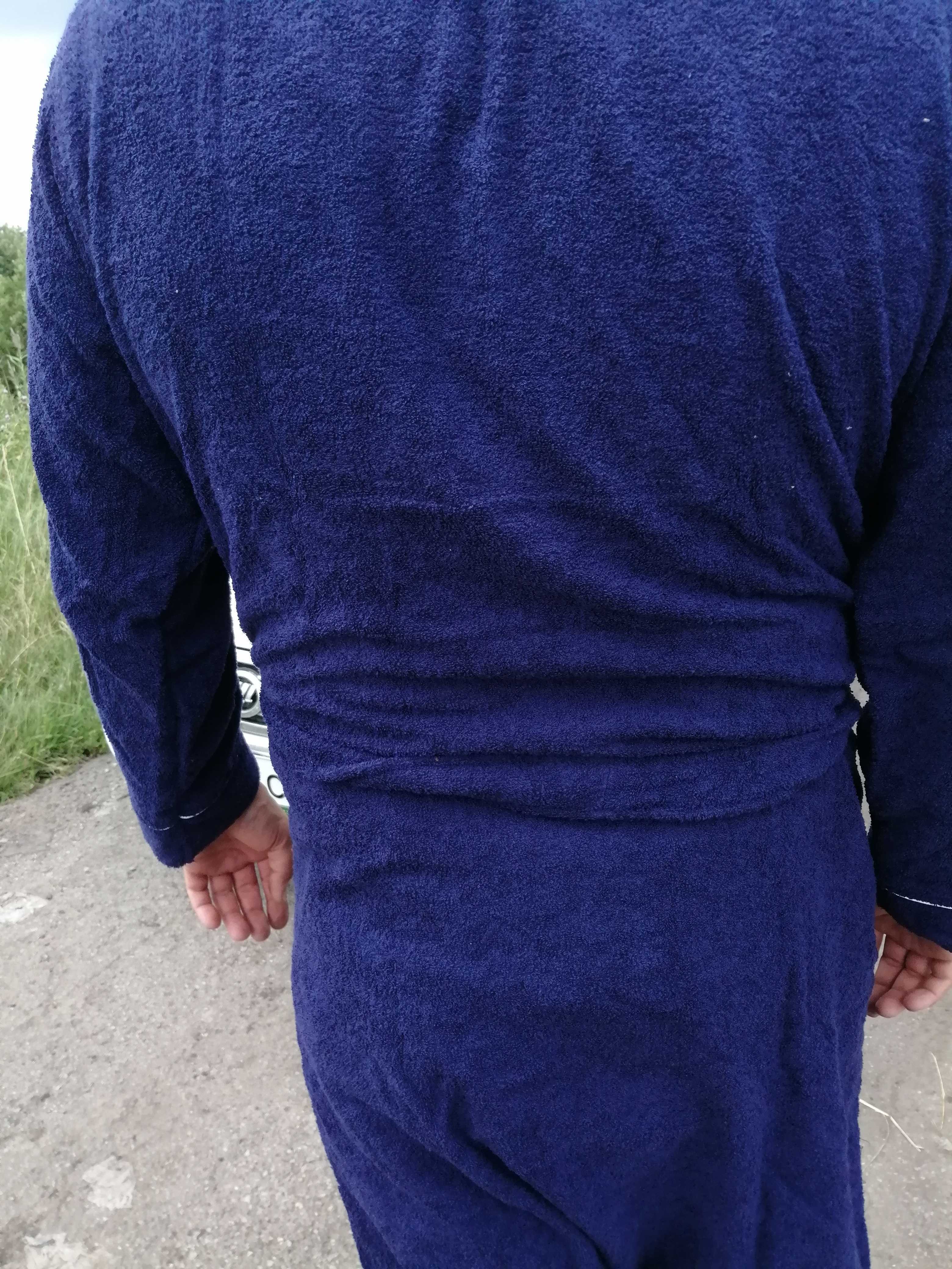 Фотография покупателя товара Халат мужской, шалька+кант, размер 52, тёмно-синий, махра - Фото 4