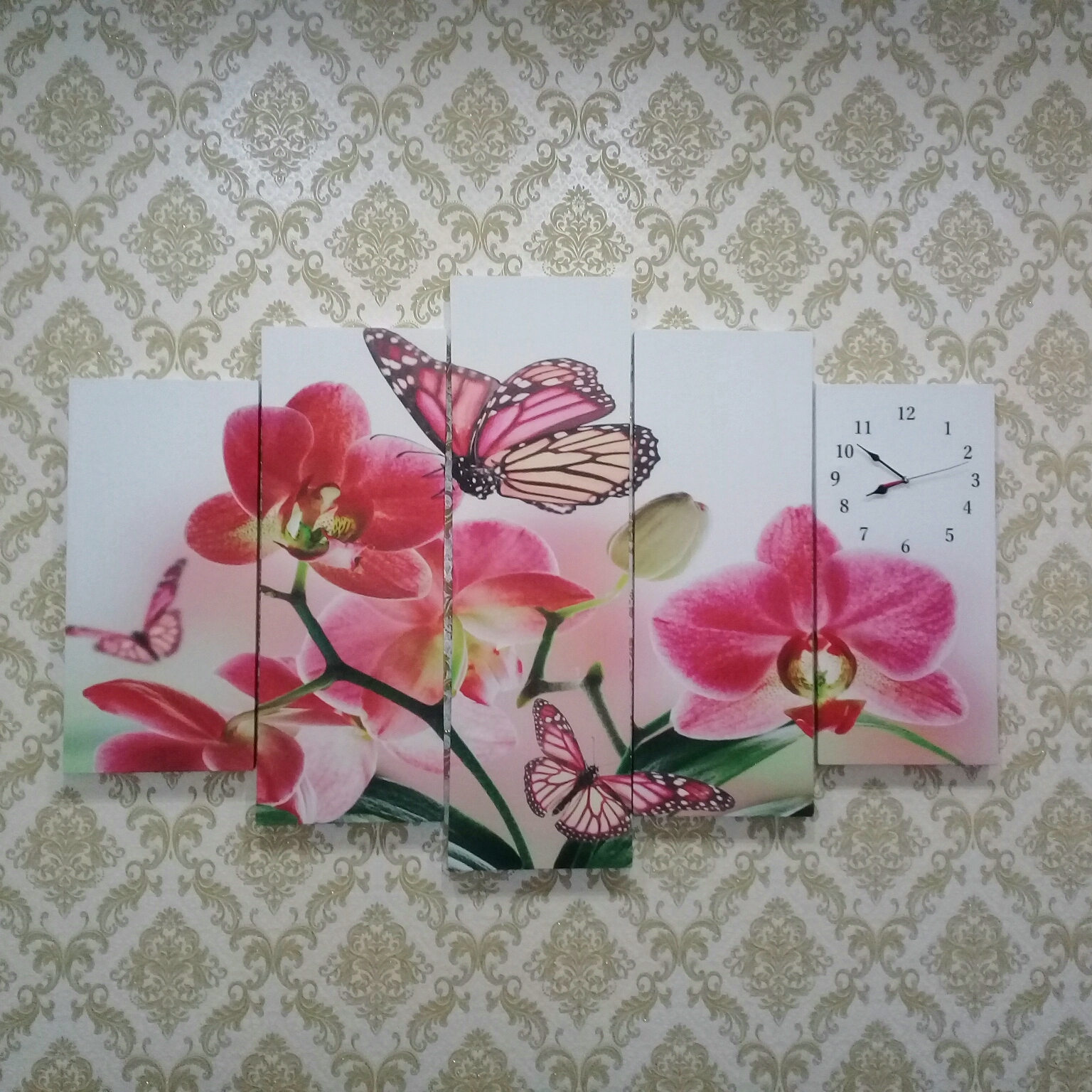 Фотография покупателя товара Часы настенные, модульные, серия: Цветы, "Орхидеи и бабочка", 80х140  см