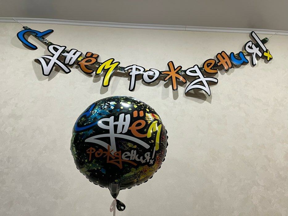 Фотография покупателя товара Шар фольгированный 18" «С днём рождения», граффити протектор - Фото 1
