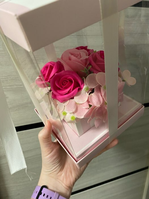 Фотография покупателя товара Коробка подарочная для цветов с вазой и PVC окнами складная, упаковка, «With love», 16 х 23 х 16 см - Фото 5