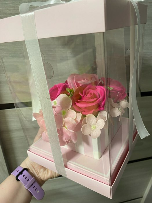Фотография покупателя товара Коробка подарочная для цветов с вазой и PVC окнами складная, упаковка, «With love», 16 х 23 х 16 см - Фото 4