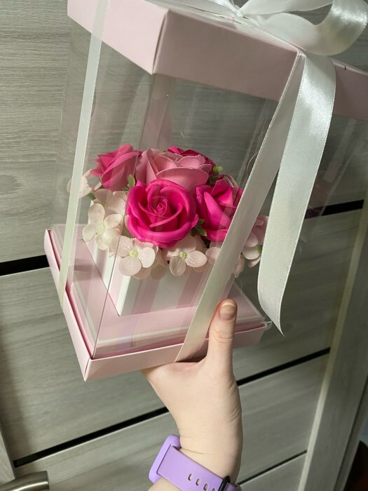 Фотография покупателя товара Коробка подарочная для цветов с вазой и PVC окнами складная, упаковка, «With love», 16 х 23 х 16 см - Фото 1
