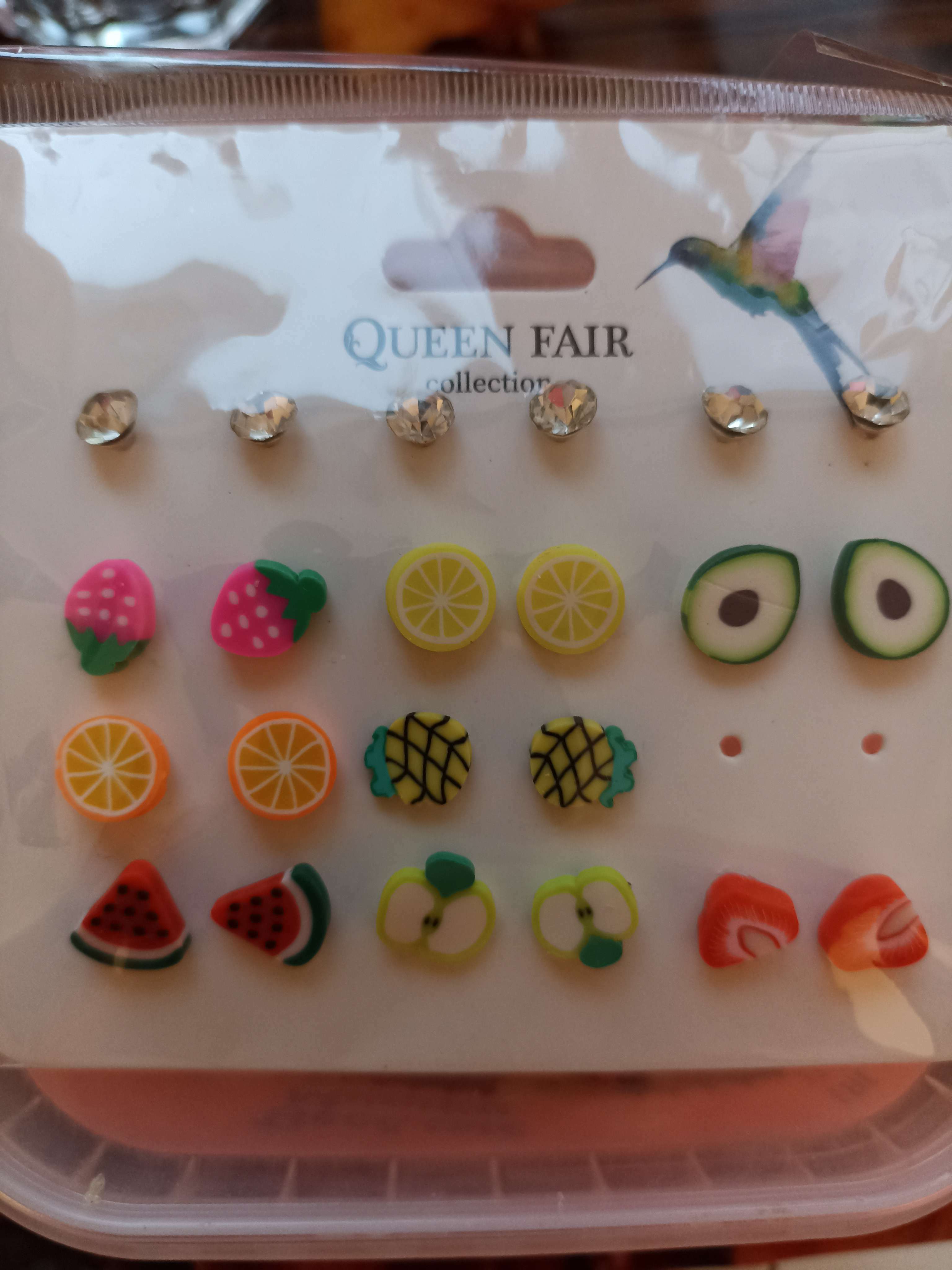 Фотография покупателя товара Набор серьги 12 пар «Вкусняшки» фруктики, цветные в серебре