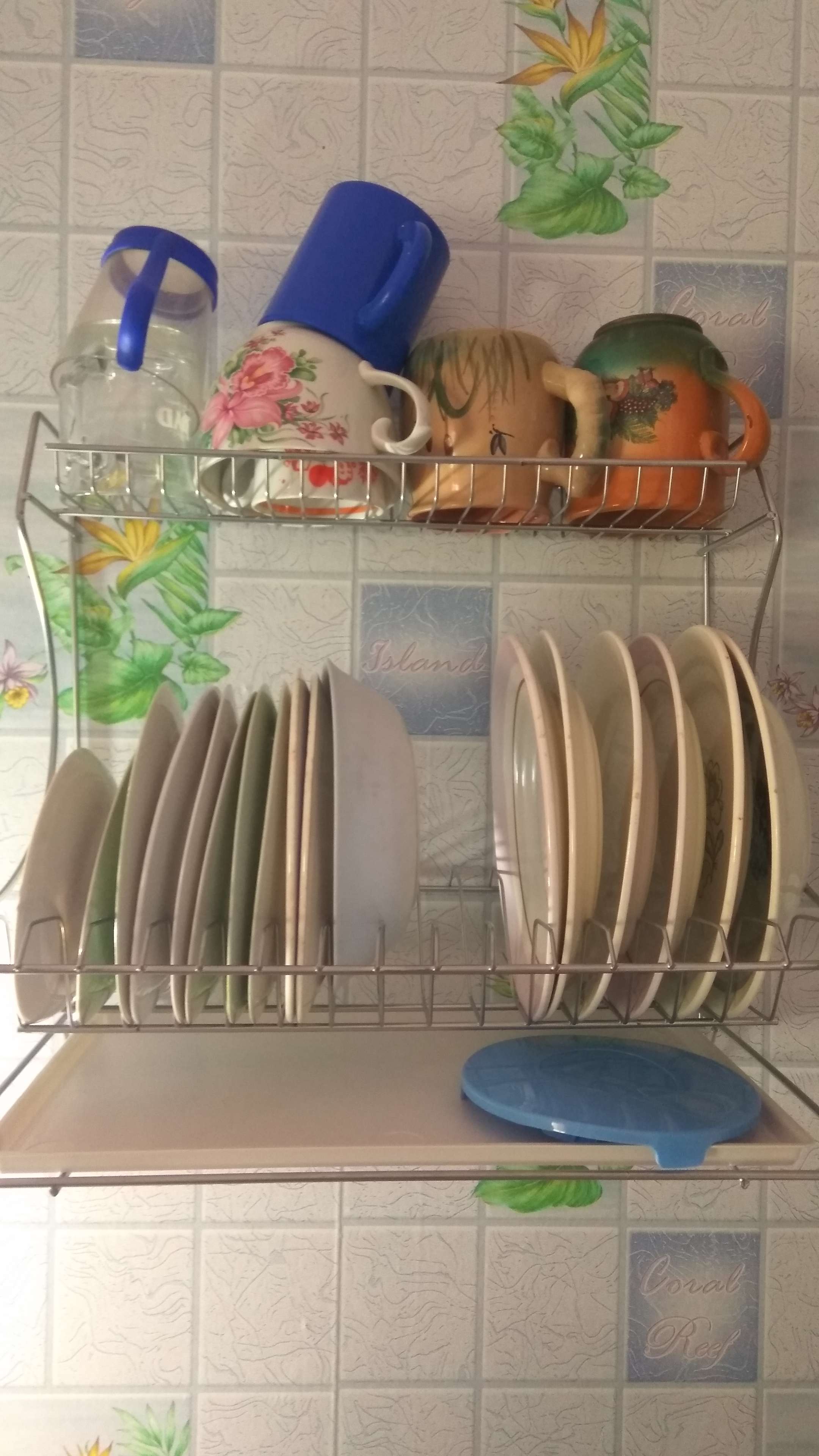 Фотография покупателя товара Сушилка для посуды с поддоном 2-х ярусная, настольно-настенная, 39,5×25×38 см, цинк, цвет серебристый - Фото 13