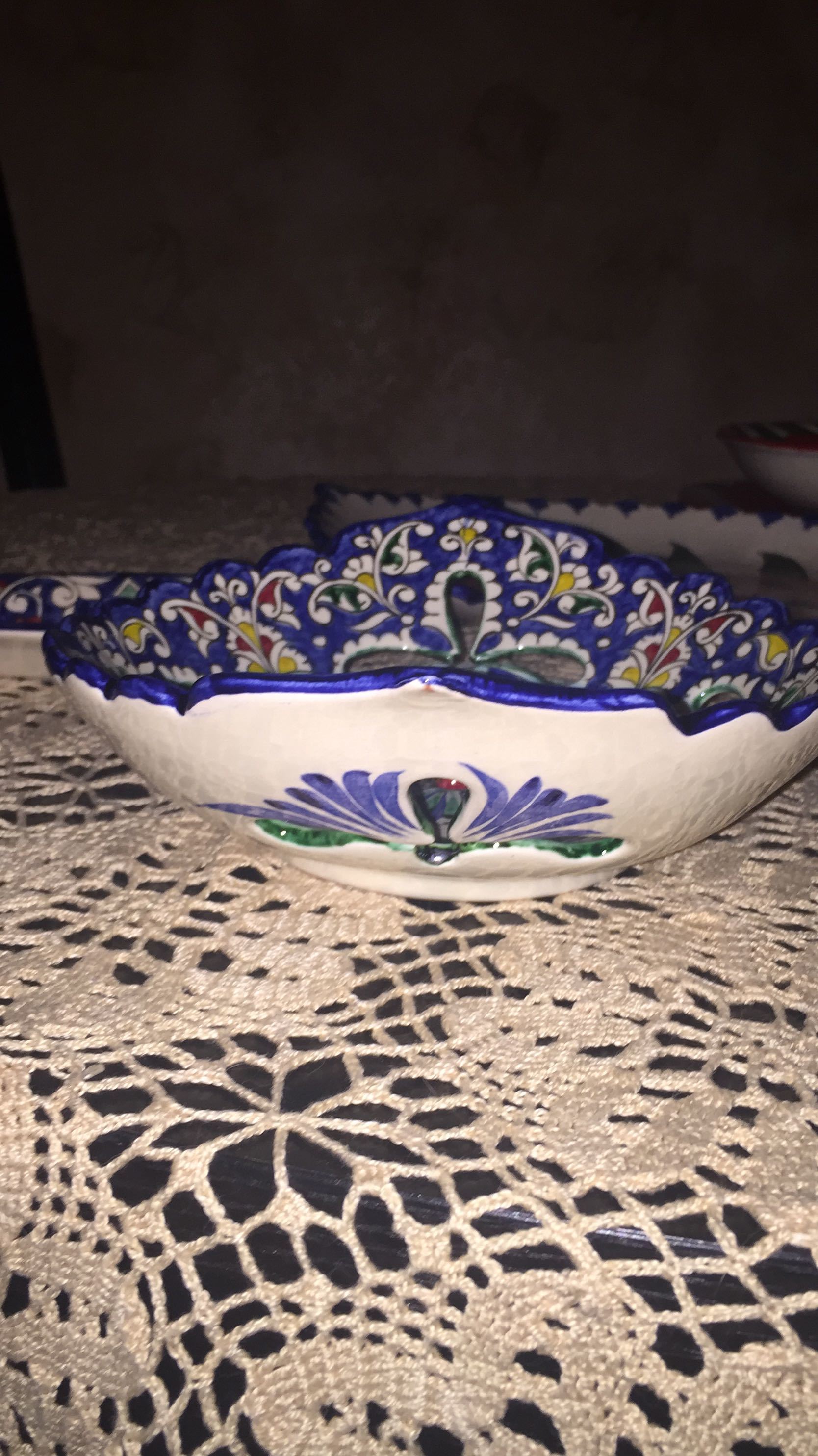 Фотография покупателя товара Фруктовница Риштанская Керамика "Цветы", 27 см, синее, рифлёное, овальное - Фото 1