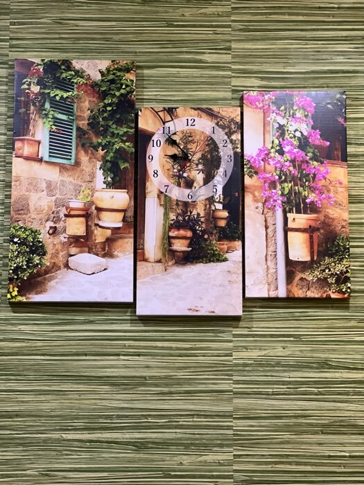 Фотография покупателя товара Часы настенные, модульные, серия: Цветы, "Украшенный цветами дом", 60х80 см - Фото 1
