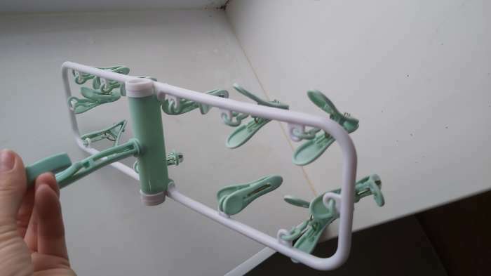 Фотография покупателя товара Сушилка для белья подвесная складная, 12 прищепок, 37×11×18 см, серая - Фото 5