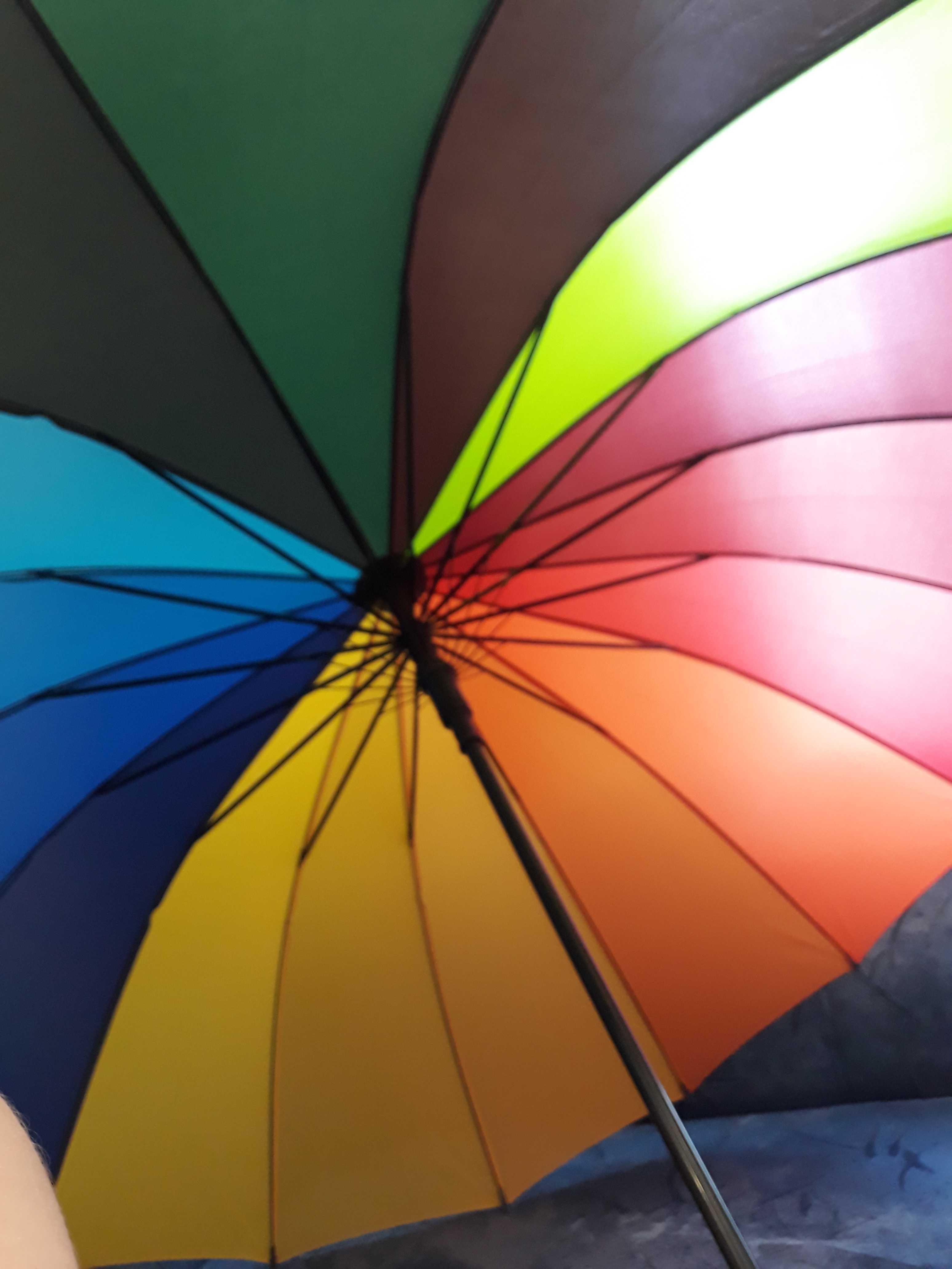 Фотография покупателя товара Зонт - трость полуавтоматический «Радужный день», 16 спиц, R = 59 см, разноцветный - Фото 13