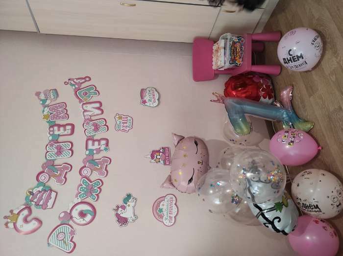 Фотография покупателя товара Гирлянда на люверсах с украшениями 5 шт. «С Днем рождения!», нежно-розовый, длина 245 см - Фото 1