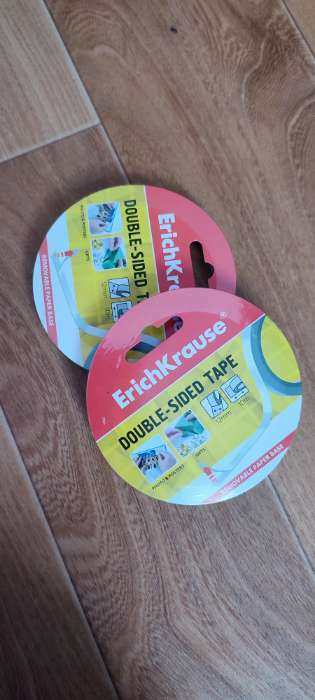 Фотография покупателя товара Клейкая лента двусторонняя, 12 мм × 10 метра, ErichKrause, полупрозрачная, цена за 1 шт. - Фото 2