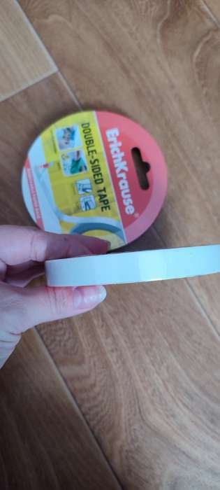 Фотография покупателя товара Клейкая лента двусторонняя, 12 мм × 10 метра, ErichKrause, полупрозрачная, цена за 1 шт. - Фото 3