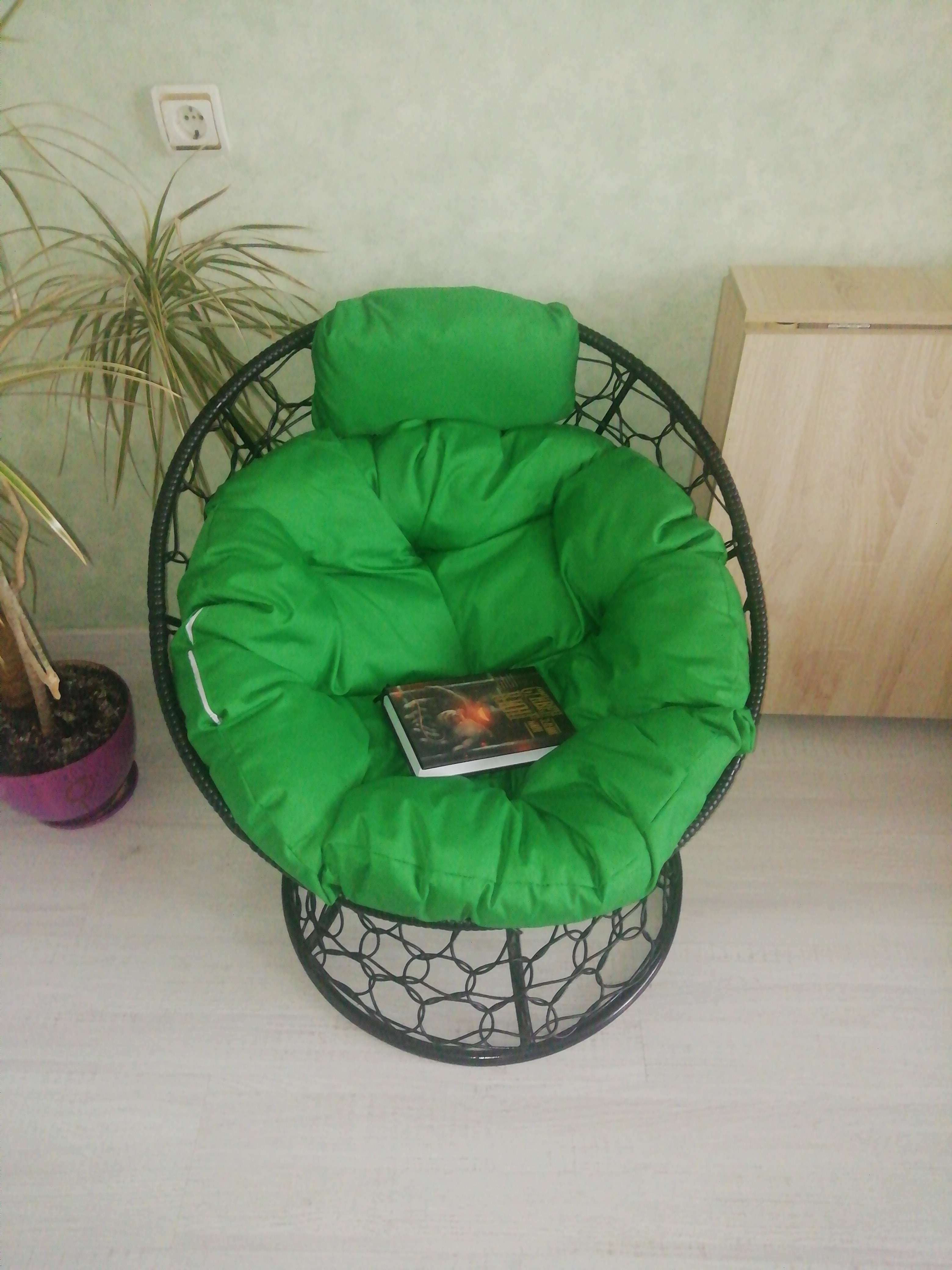 Фотография покупателя товара Кресло "Папасан" мини, ротанг, подушка зеленая микс, черный каркас, 81х68х77см - Фото 4