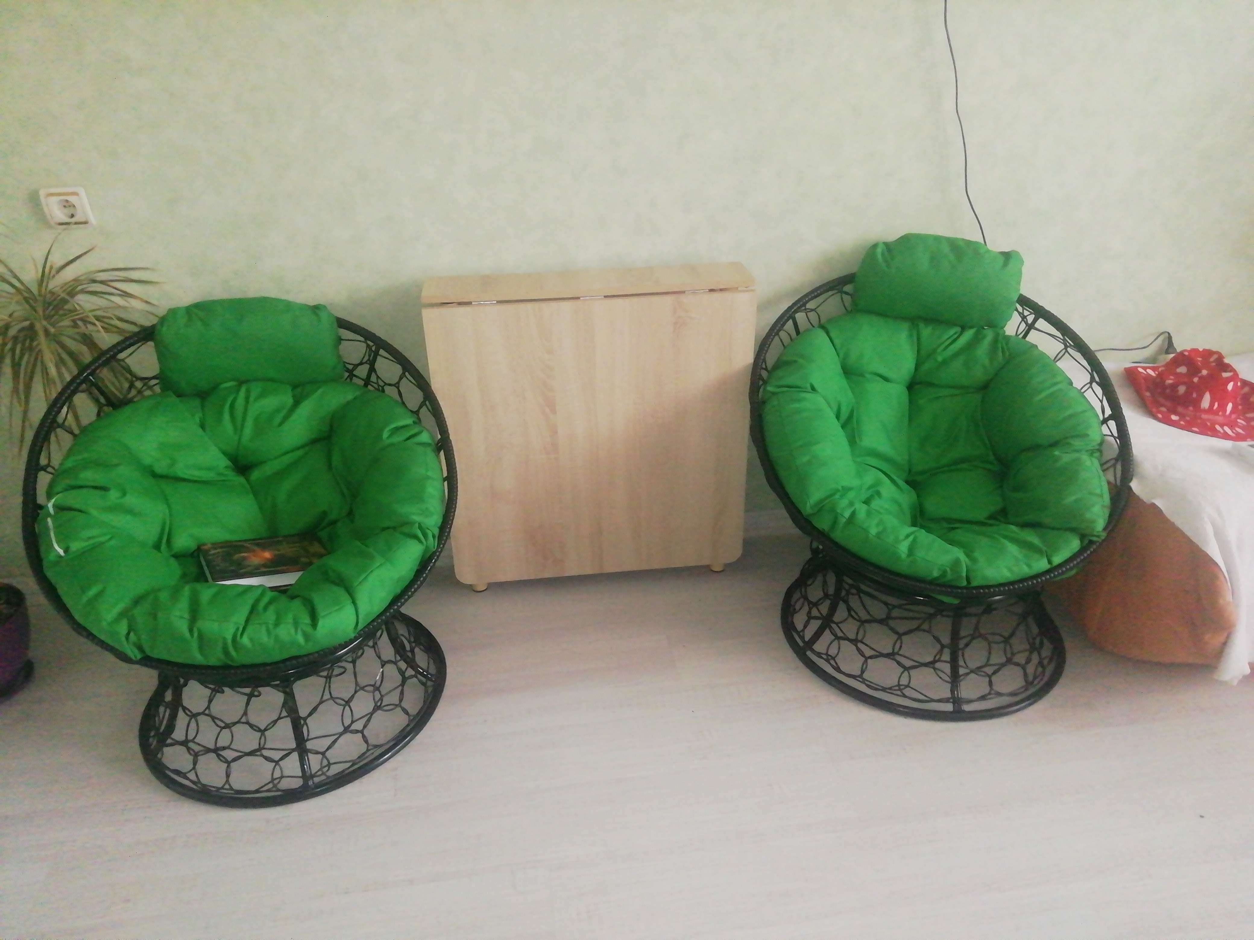 Фотография покупателя товара Кресло "Папасан" мини, ротанг, подушка зеленая микс, черный каркас, 81х68х77см - Фото 3
