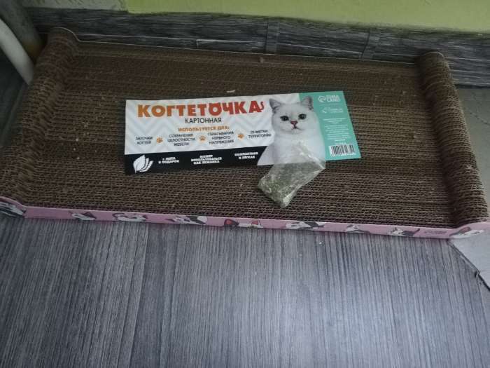 Фотография покупателя товара Когтеточка из картона с кошачьей мятой «Котик», 45 см х 20 см х 4,5 см - Фото 1