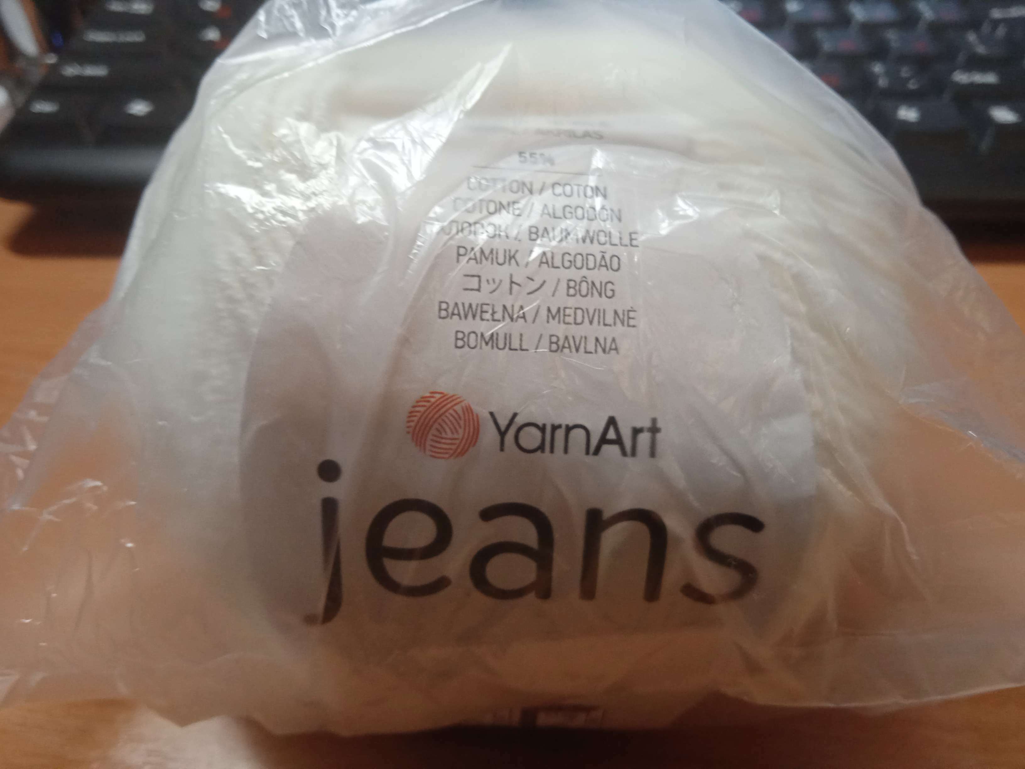 Фотография покупателя товара Пряжа "Jeans" 55% хлопок, 45% акрил 160м/50гр (01 белый)