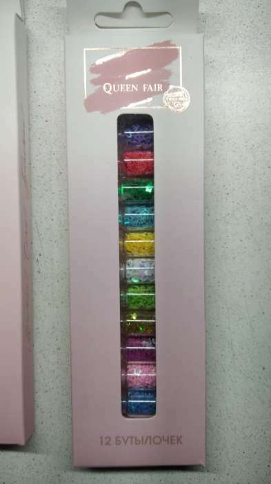 Фотография покупателя товара Блёстки для декора, крупные, 12 бутылочек, в картонной коробке, разноцветные - Фото 1