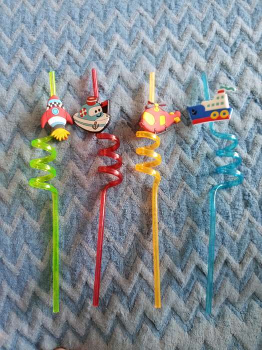 Фотография покупателя товара Трубочки для коктейля «Транспорт», набор 4 шт., МИКС - Фото 3