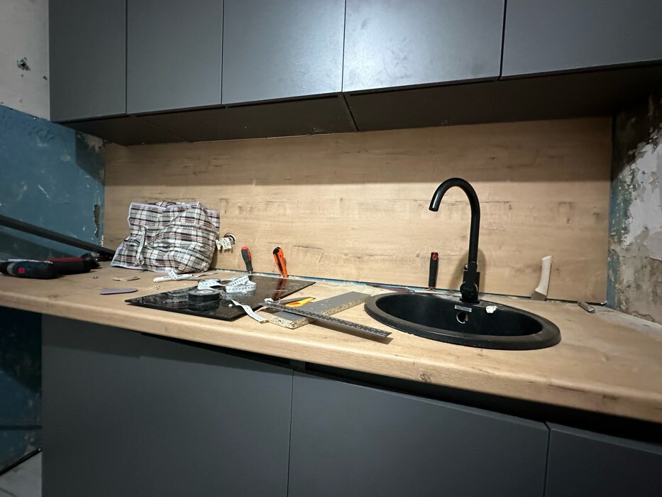 Фотография покупателя товара Кухонный гарнитур для маленькой кухни «Мори», 1500×600 мм, цвет графит - Фото 69