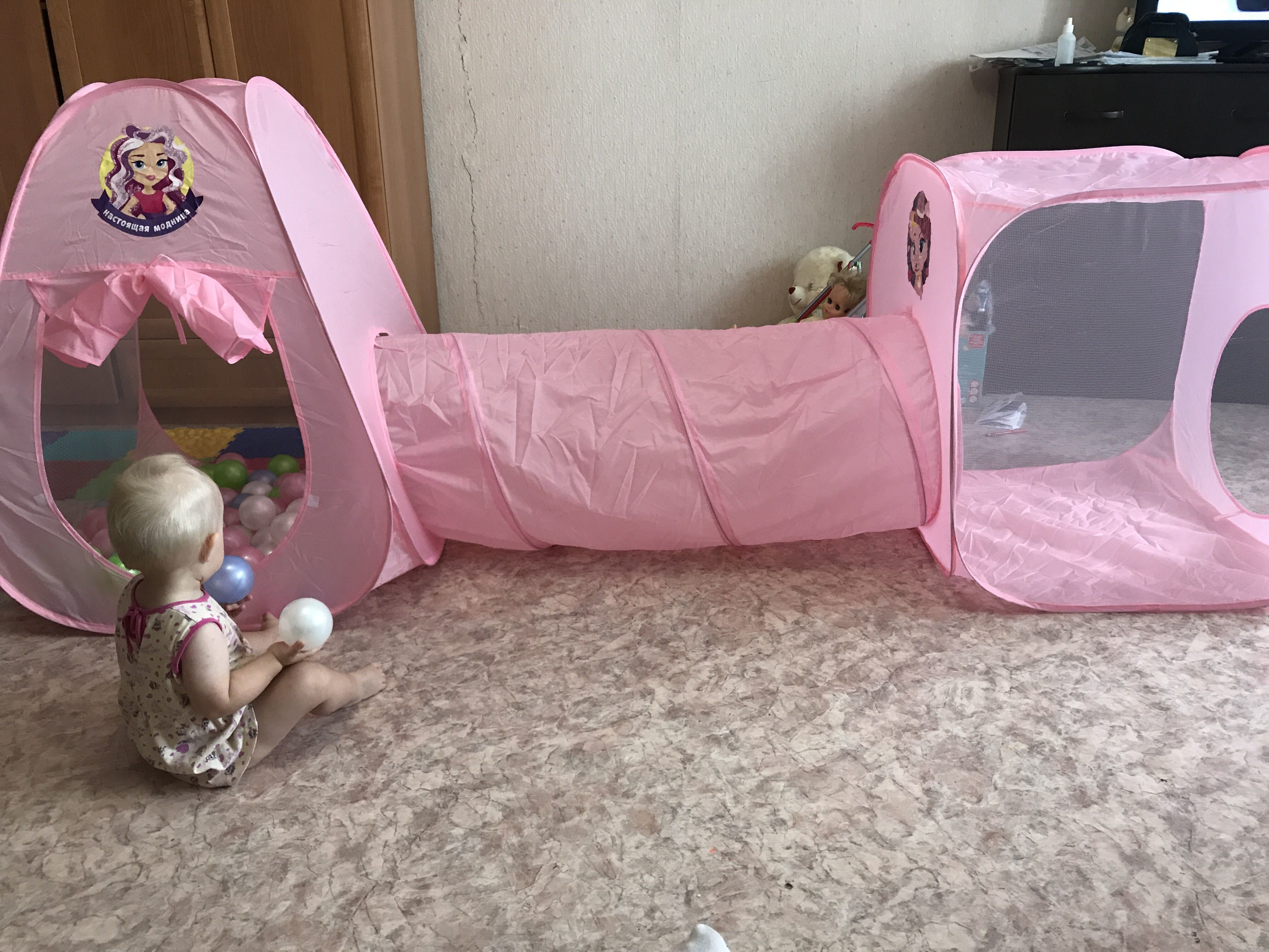 Фотография покупателя товара Игровая палатка "Настоящая модница" с туннелем, цвет розовый - Фото 2