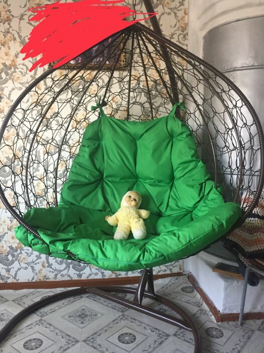 Фотография покупателя товара Двойное подвесное кресло Gemini brown, зеленая подушка, стойка - Фото 5