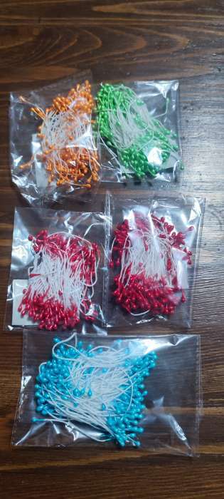 Фотография покупателя товара Тычинки для искусственных цветов "Капельки розовые" (набор 130 шт) длина 6 см - Фото 5