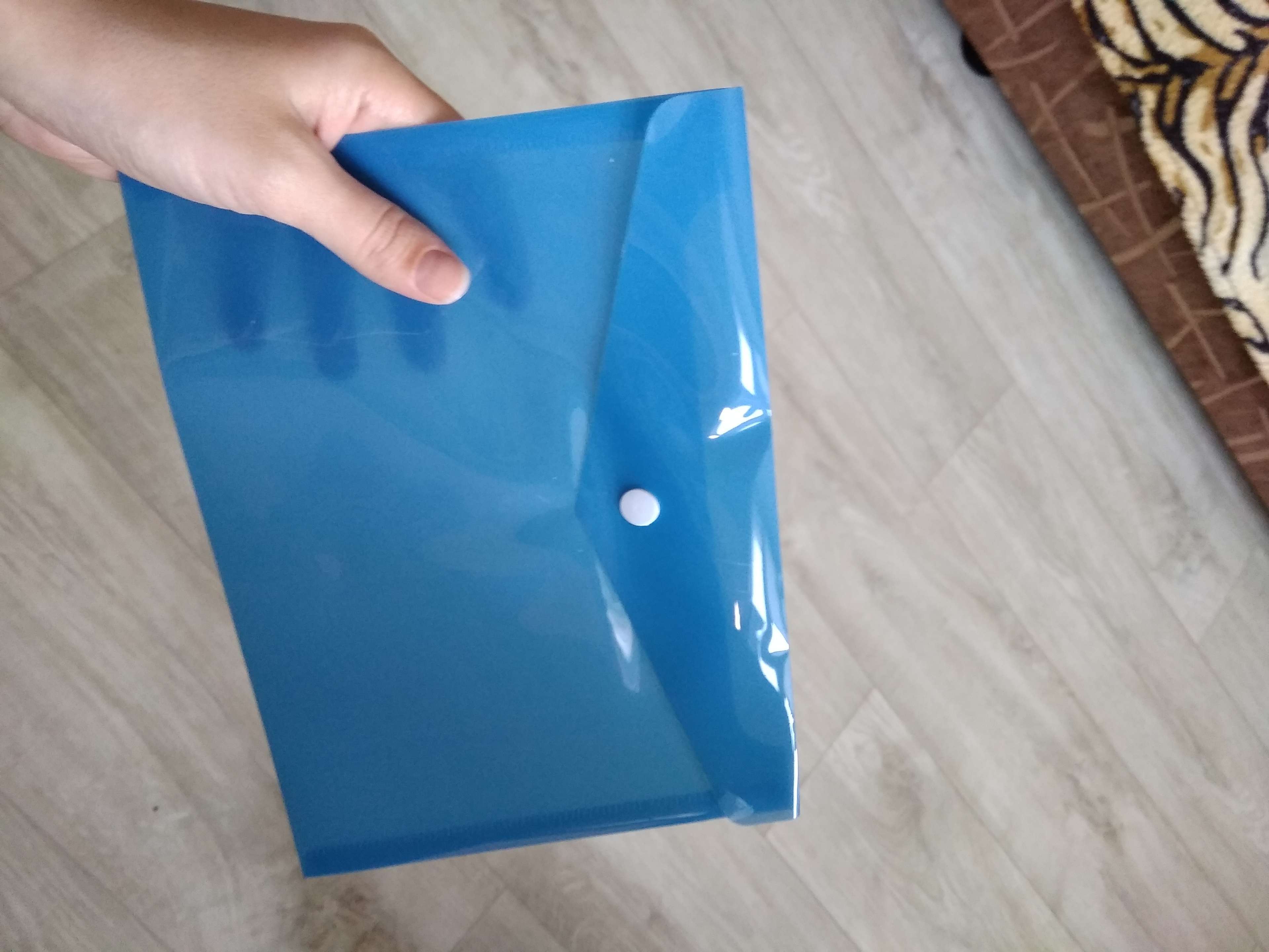 Фотография покупателя товара Папка-конверт на кнопке А5, 180 мкм, Calligrata, полупрозрачная, синяя - Фото 1