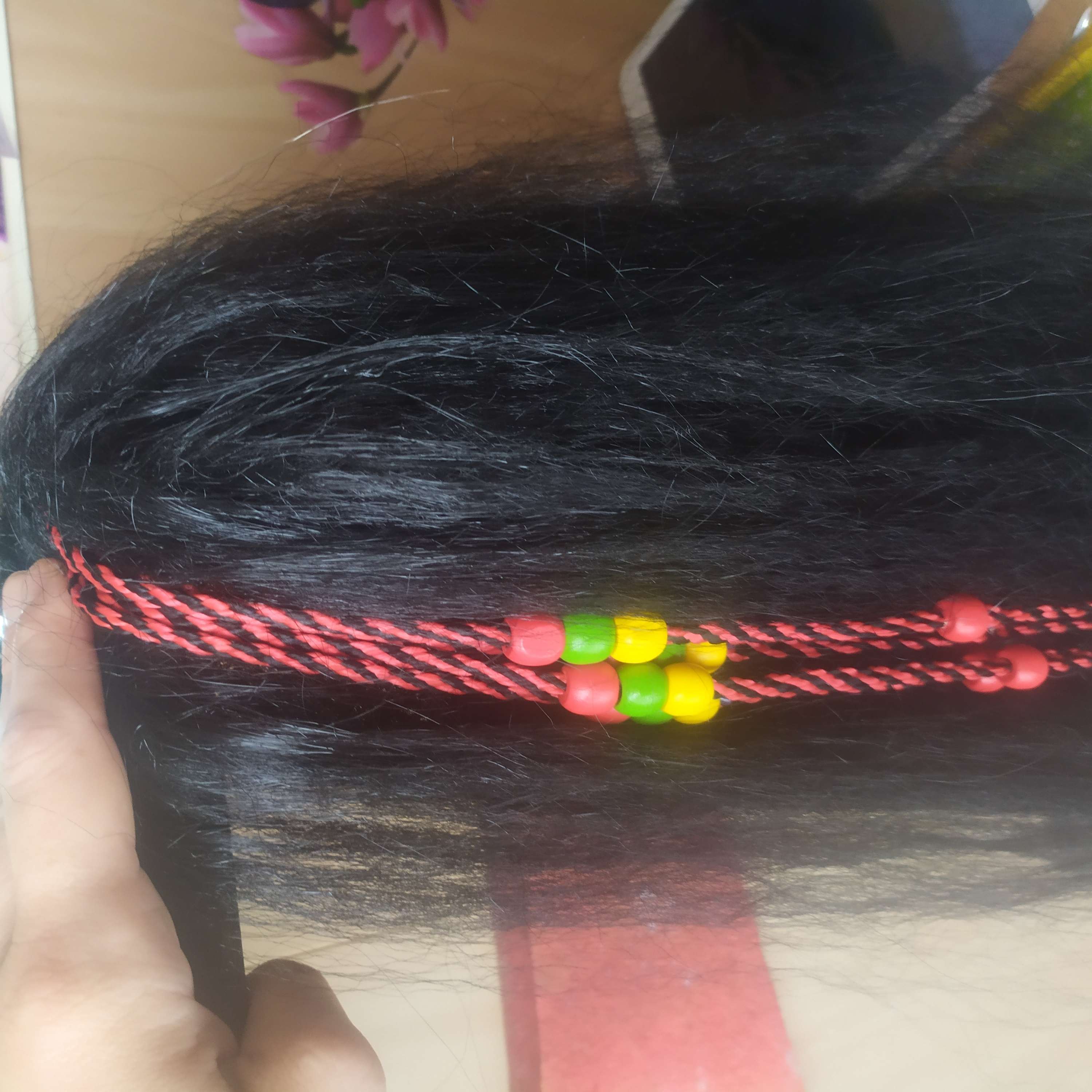 Фотография покупателя товара Карнавальный парик "Косички в причёске", 140 г, цвет чёрный - Фото 3