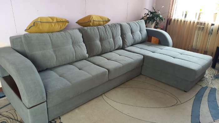 Фотография покупателя товара Угловой диван «Элита 3», угол правый, пантограф, велюр, цвет селфи 15, подушки селфи 08