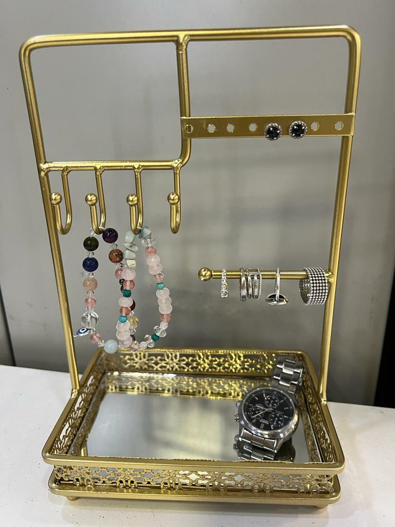 Фотография покупателя товара Подставка для украшений «Прямоугольник с крючками», 16,5×11×26 см, цвет золото - Фото 1