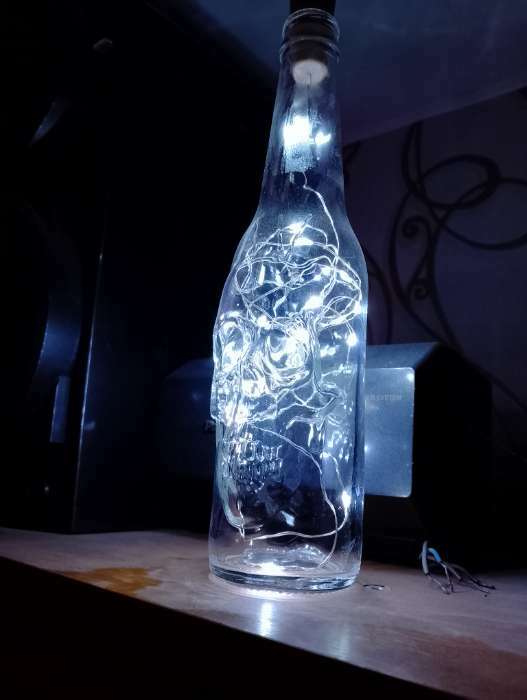 Фотография покупателя товара Гирлянда «Нить» 1 м роса с пробкой, IP20, серебристая нить, 10 LED, свечение фиолетовое, LR44х3 - Фото 10