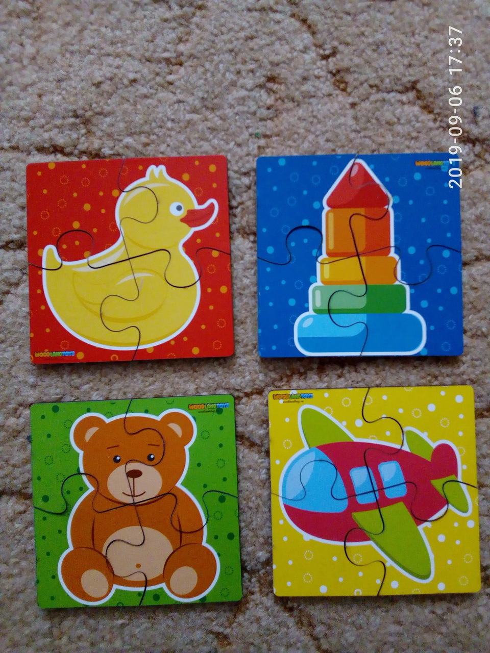 Фотография покупателя товара Набор пазлов для малышей «Игрушки» 4 картинки, размер 1 картинки: 10×10×1,4 см - Фото 8