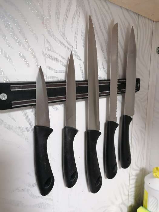 Фотография покупателя товара Набор кухонных ножей «Энеолит», 5 предметов: лезвие 8,5 см, 12,5 см, 19,5 см, 20 см, 20 см, цвет чёрный - Фото 1