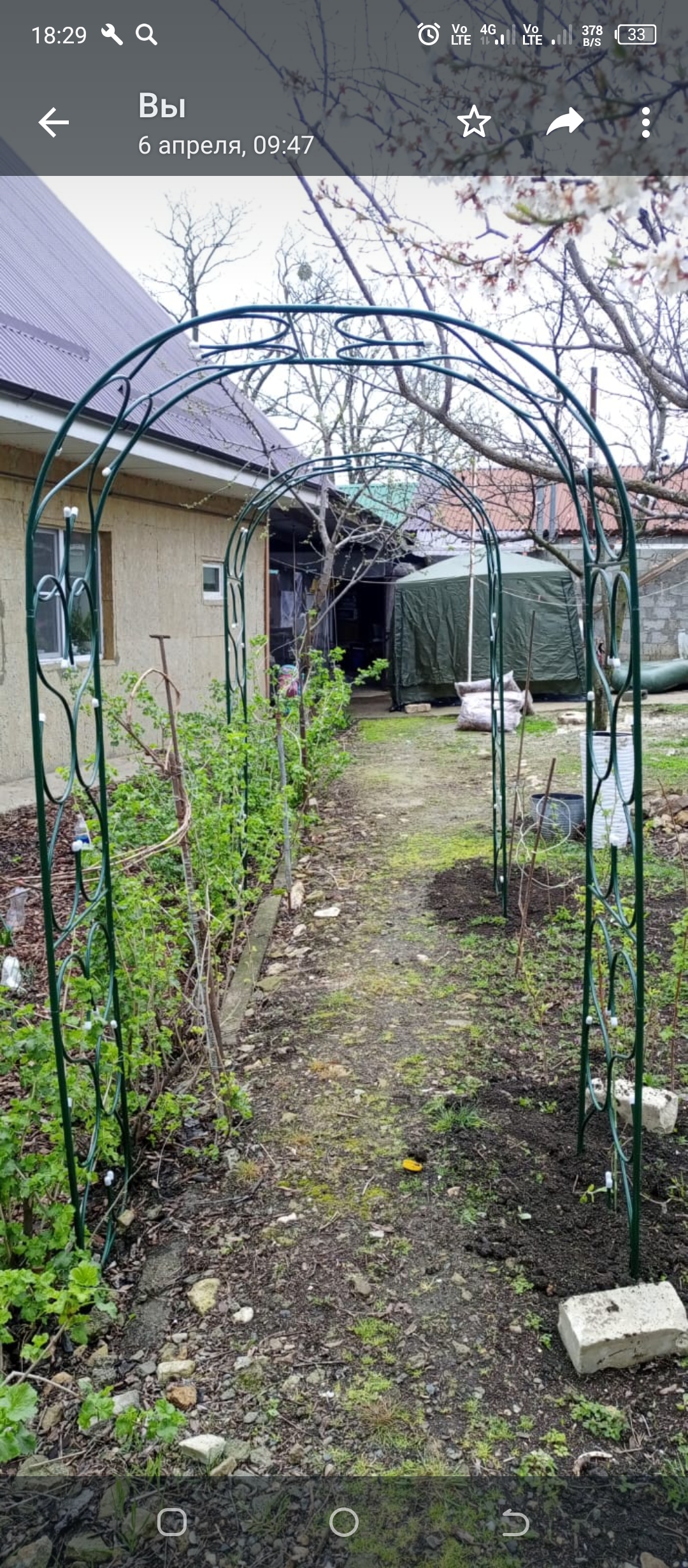 Фотография покупателя товара Арка садовая, разборная, 230 × 120 × 51 см, металл, зелёная - Фото 1