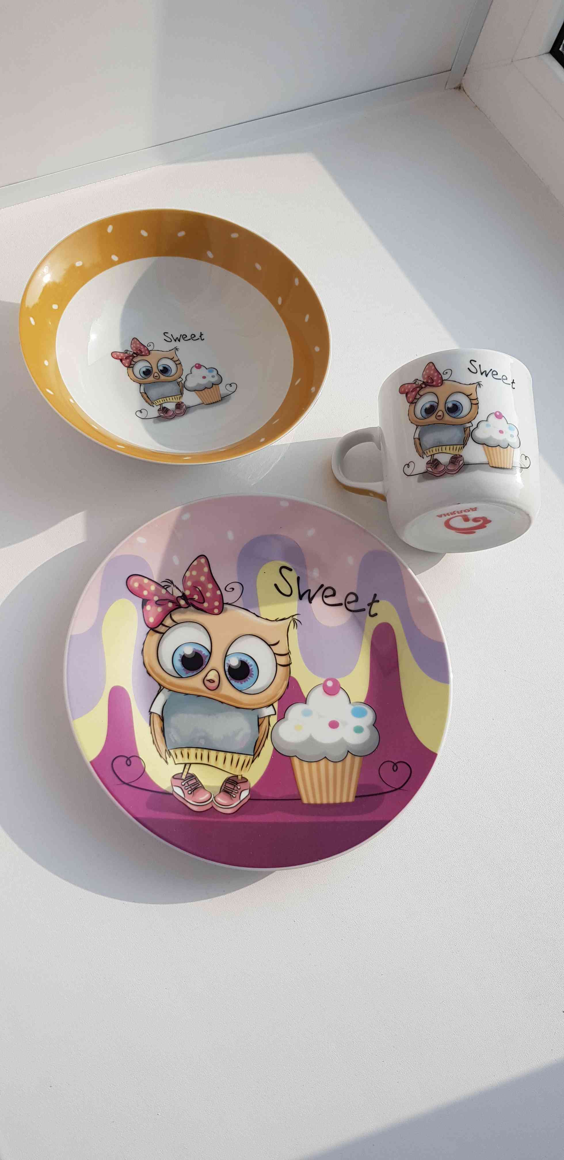 Фотография покупателя товара Набор детской посуды из керамики Доляна «Совёнок», 3 предмета: кружка 230 мл, миска 400 мл, тарелка d=18 см - Фото 15