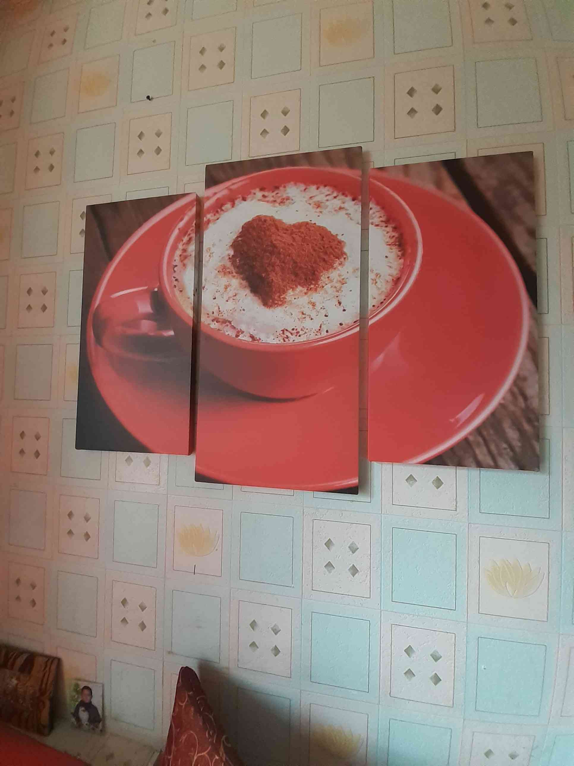 Фотография покупателя товара Картина модульная на подрамнике "Кофе в красной кружке" 2шт-25,5*50,5,30,5*60см , 60х100 см