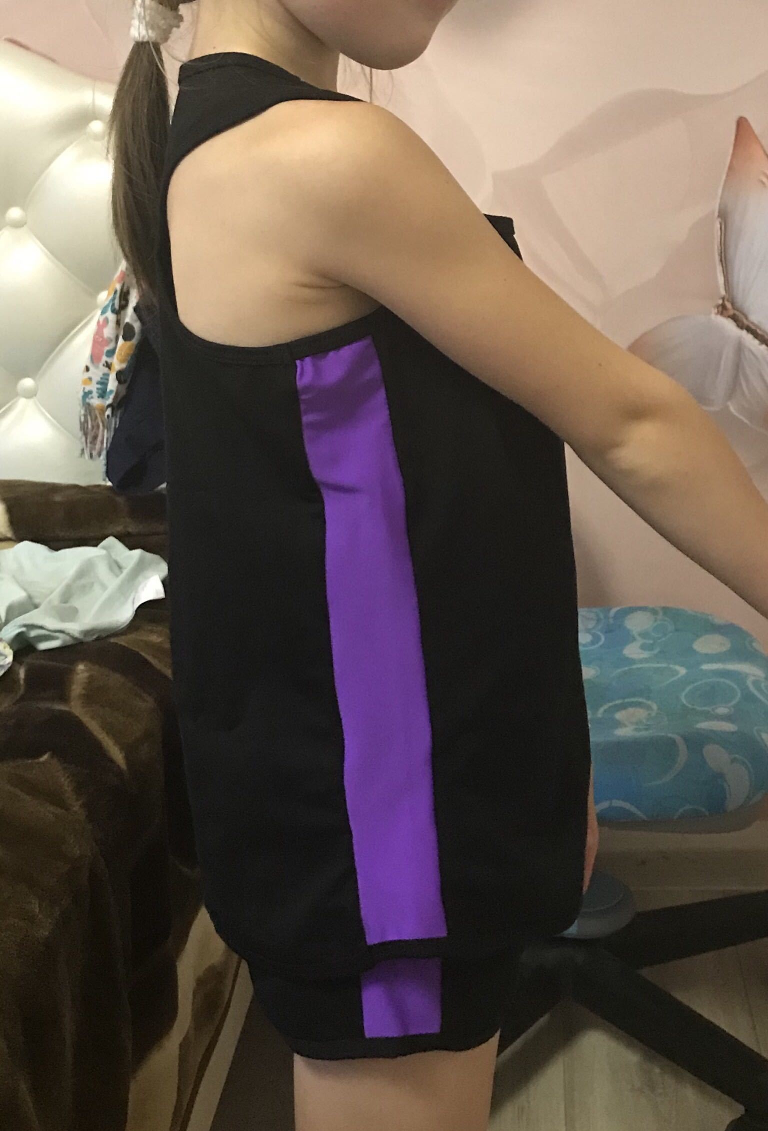 Фотография покупателя товара Майка-борцовка с лампасами, размер 30, цвет чёрный/фиолетовый