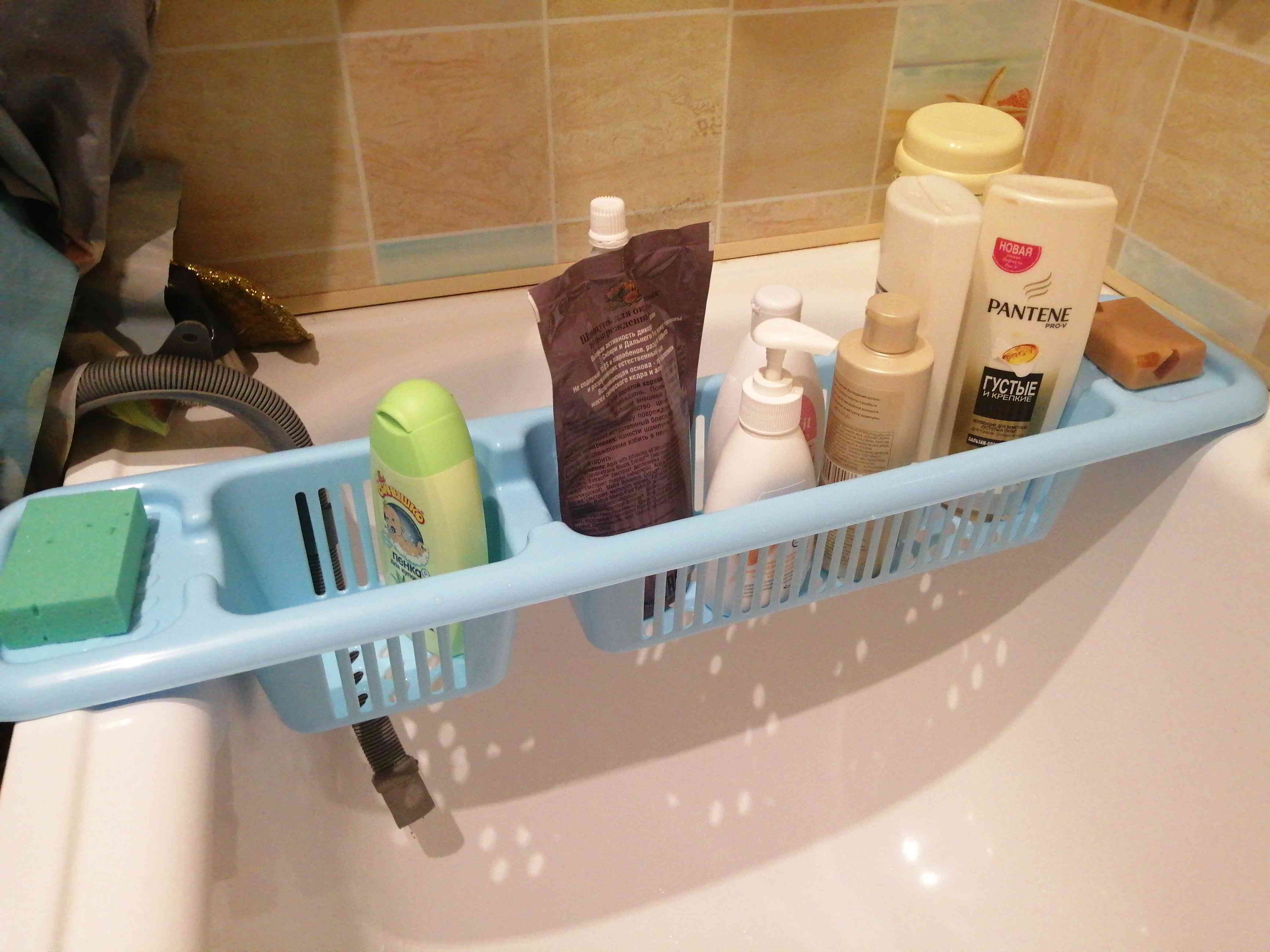 Фотография покупателя товара Полка на ванну, 71×15×10 см, цвет голубой - Фото 2