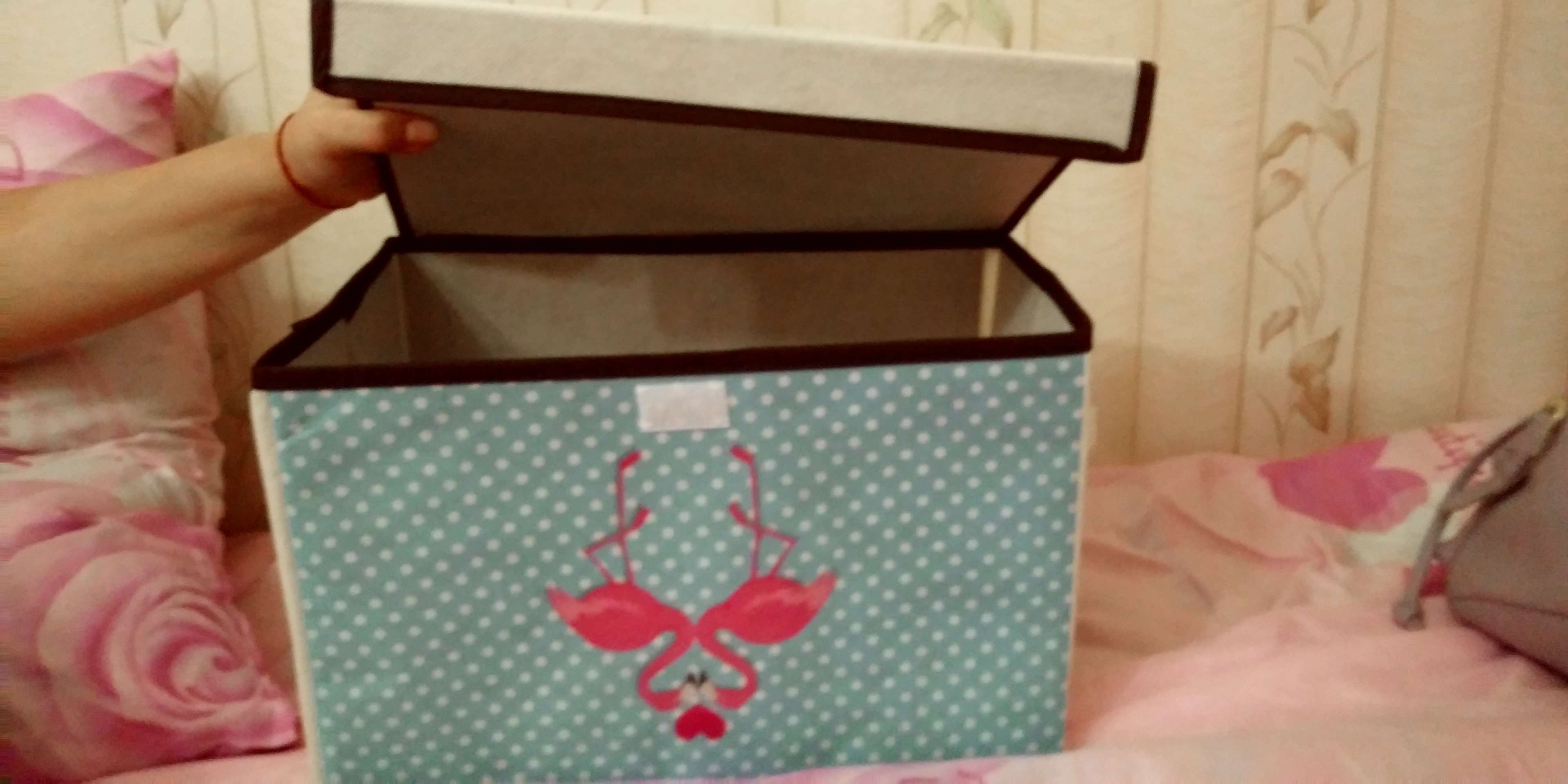 Фотография покупателя товара Короб стеллажный для хранения с крышкой «Фламинго», 39×25×25 см, цвет бежевый - Фото 1