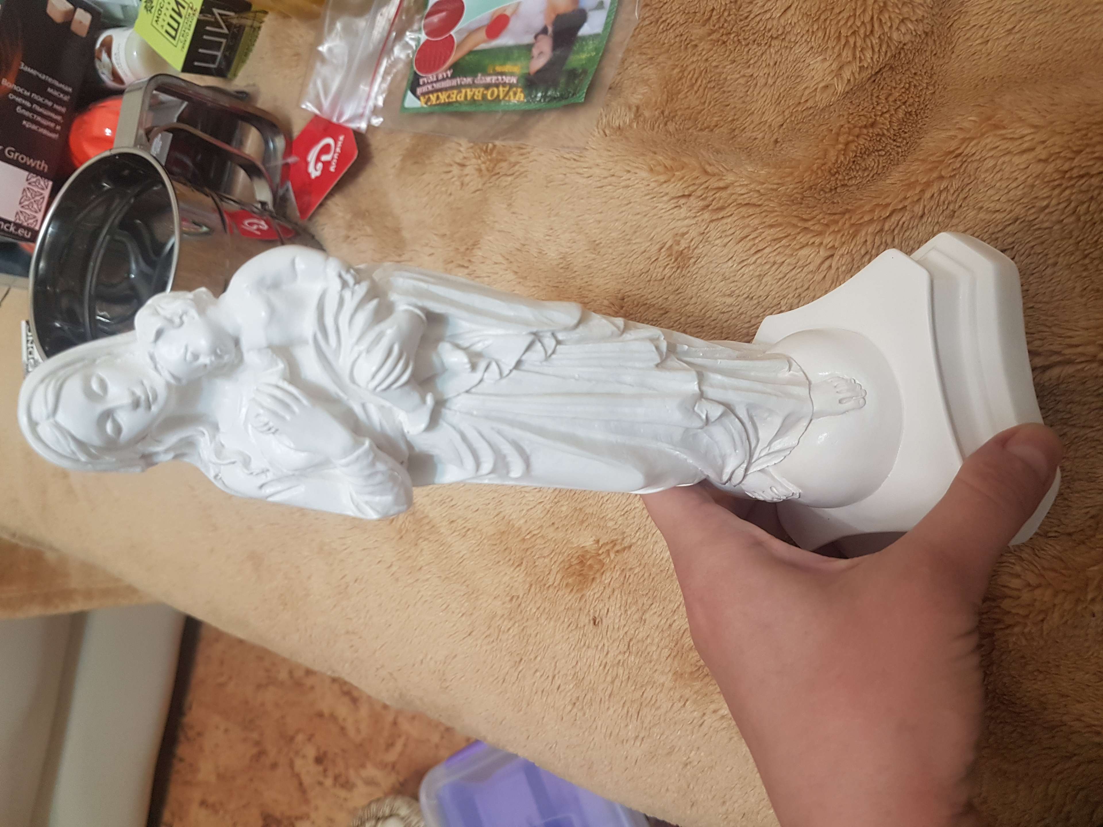 Фотография покупателя товара Фигура "Дева Мария с младенцем" белая 24см - Фото 7
