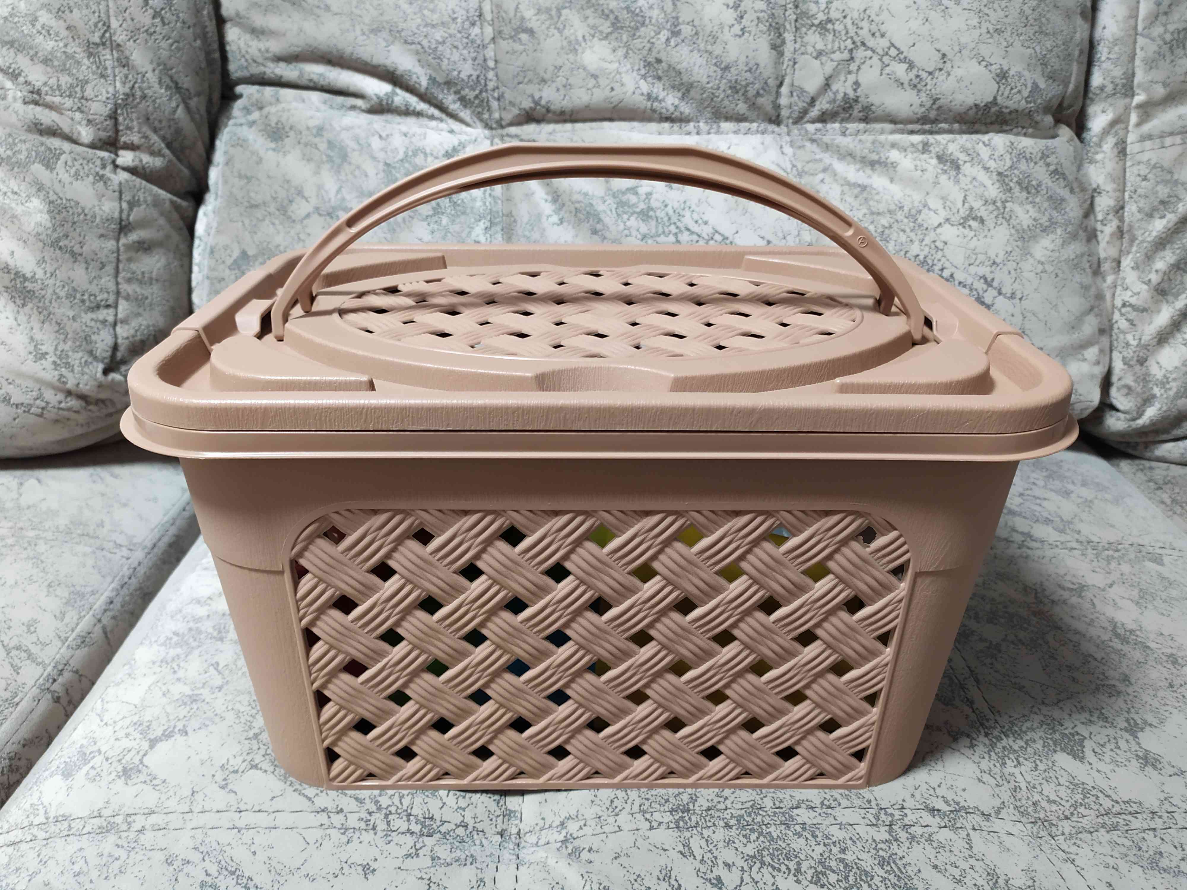 Фотография покупателя товара Корзина для хранения с крышкой «Плетёнка. Люкс», 15 л, 39,5×26,5×21 см, цвет коричневый