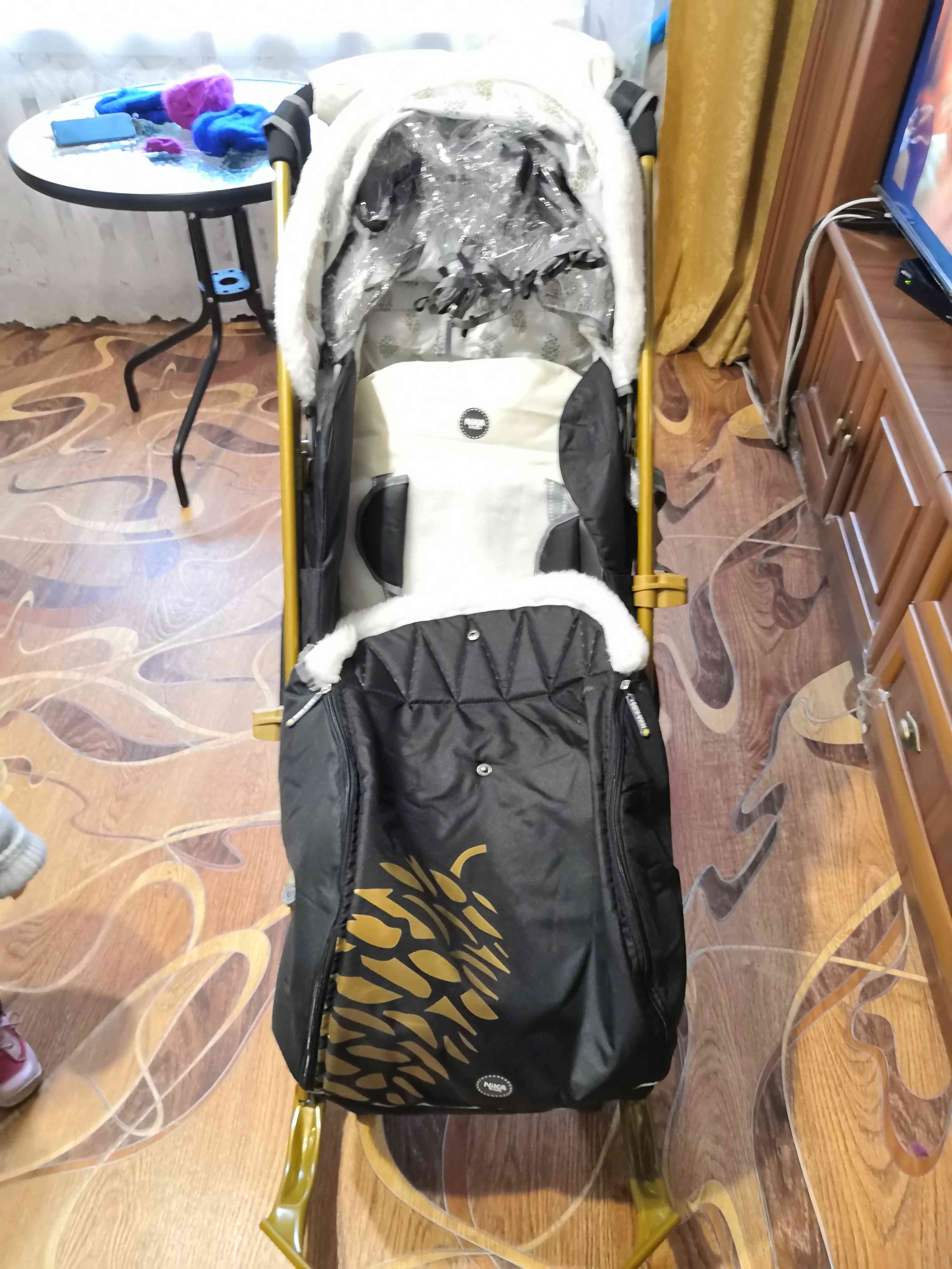 Фотография покупателя товара Санки коляска «Ника детям7-2», рисунок с шишкой, цвет чёрный - Фото 5