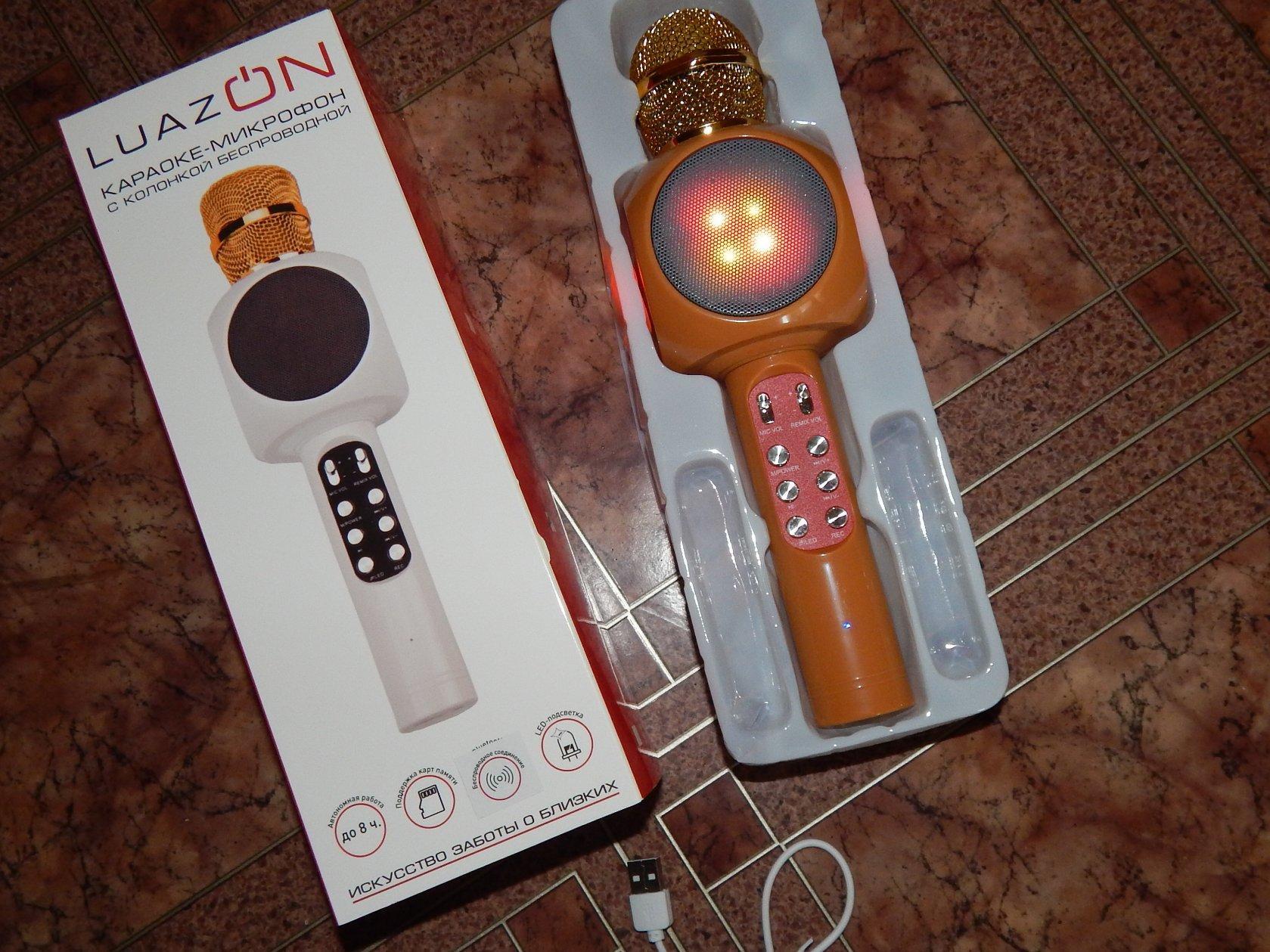 Фотография покупателя товара Микрофон для караоке LuazON LZZ-60, 1800 мАч, LED, МИКС - Фото 1