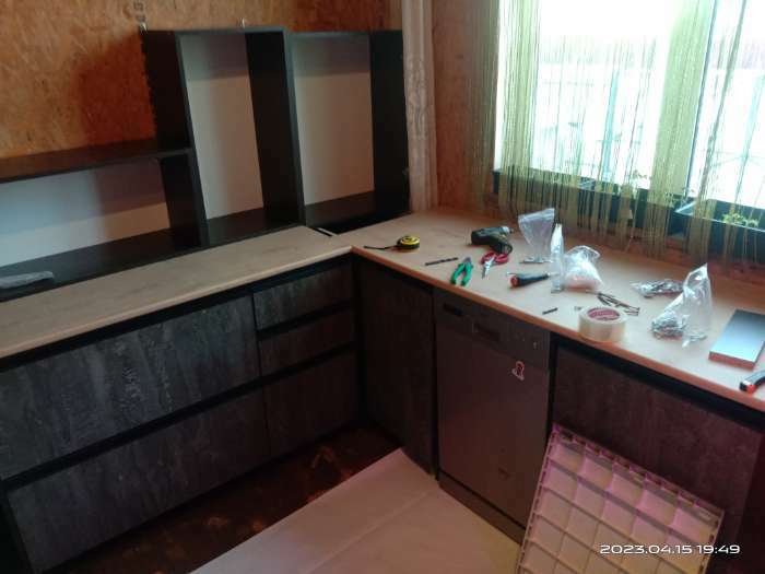 Фотография покупателя товара Кухонный гарнитур угловой «Симфония мега прайм», 2700×1500 мм, цвет бетон светлый/бетон тёмный/венге - Фото 6