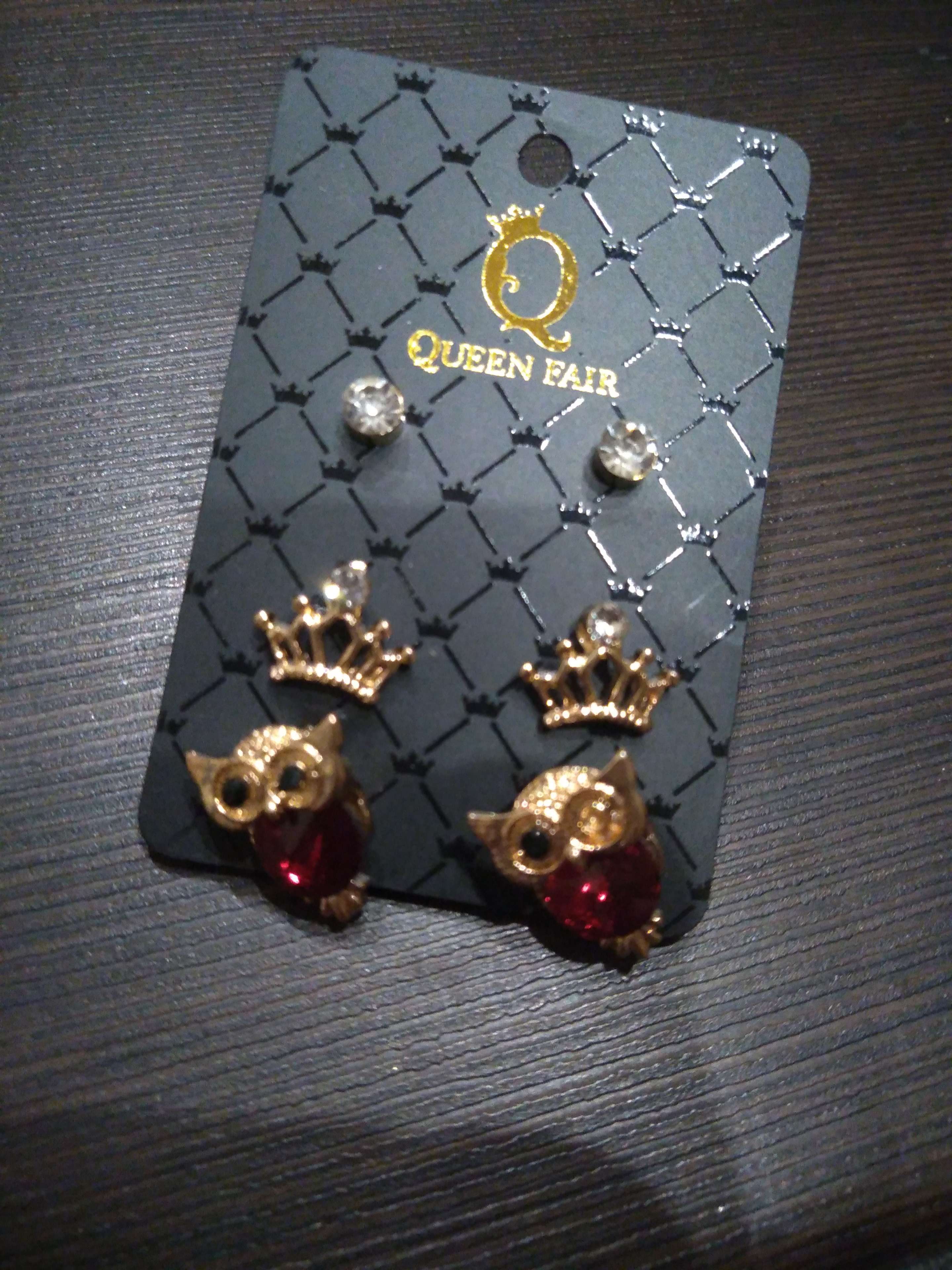 Фотография покупателя товара Пусеты 3 пары «Сова и корона», цвет красно-белый в золоте - Фото 1