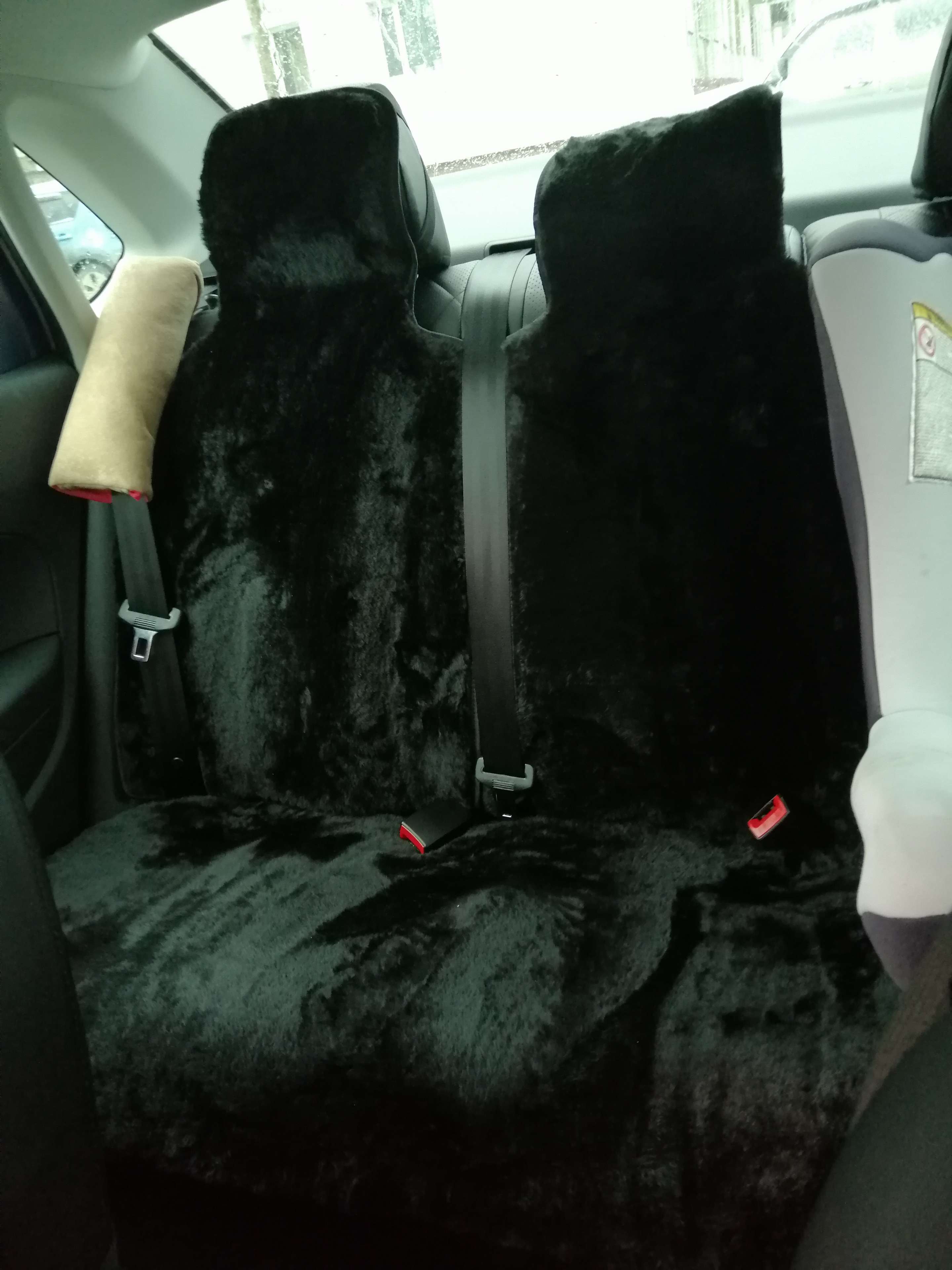 Фотография покупателя товара Накидки на заднее сиденье, нат. шерсть, 135х55 и 75х55 см, черный, набор 3 шт