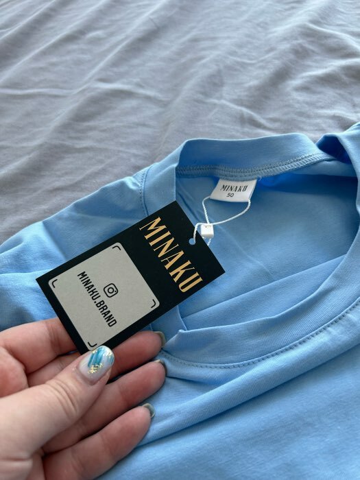 Фотография покупателя товара Футболка женская MINAKU OVERSIZE FIT: цвет голубой, р-р 42 - Фото 4