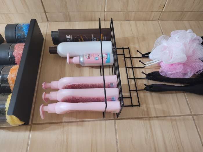 Фотография покупателя товара Полка для ванной прямая, 4 крючка, 33×12,5×21 см, цвет белый - Фото 6