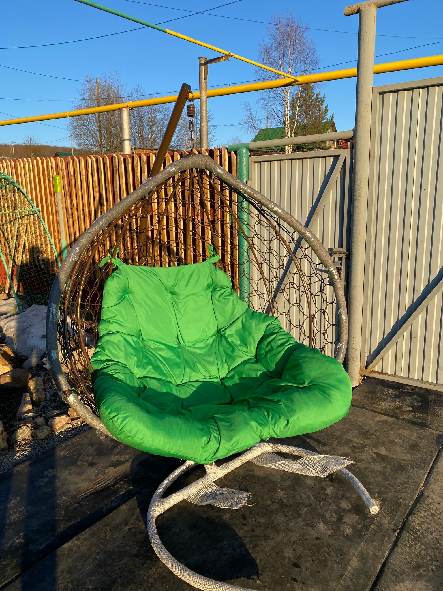 Фотография покупателя товара Двойное подвесное кресло Gemini brown, зеленая подушка, стойка - Фото 4