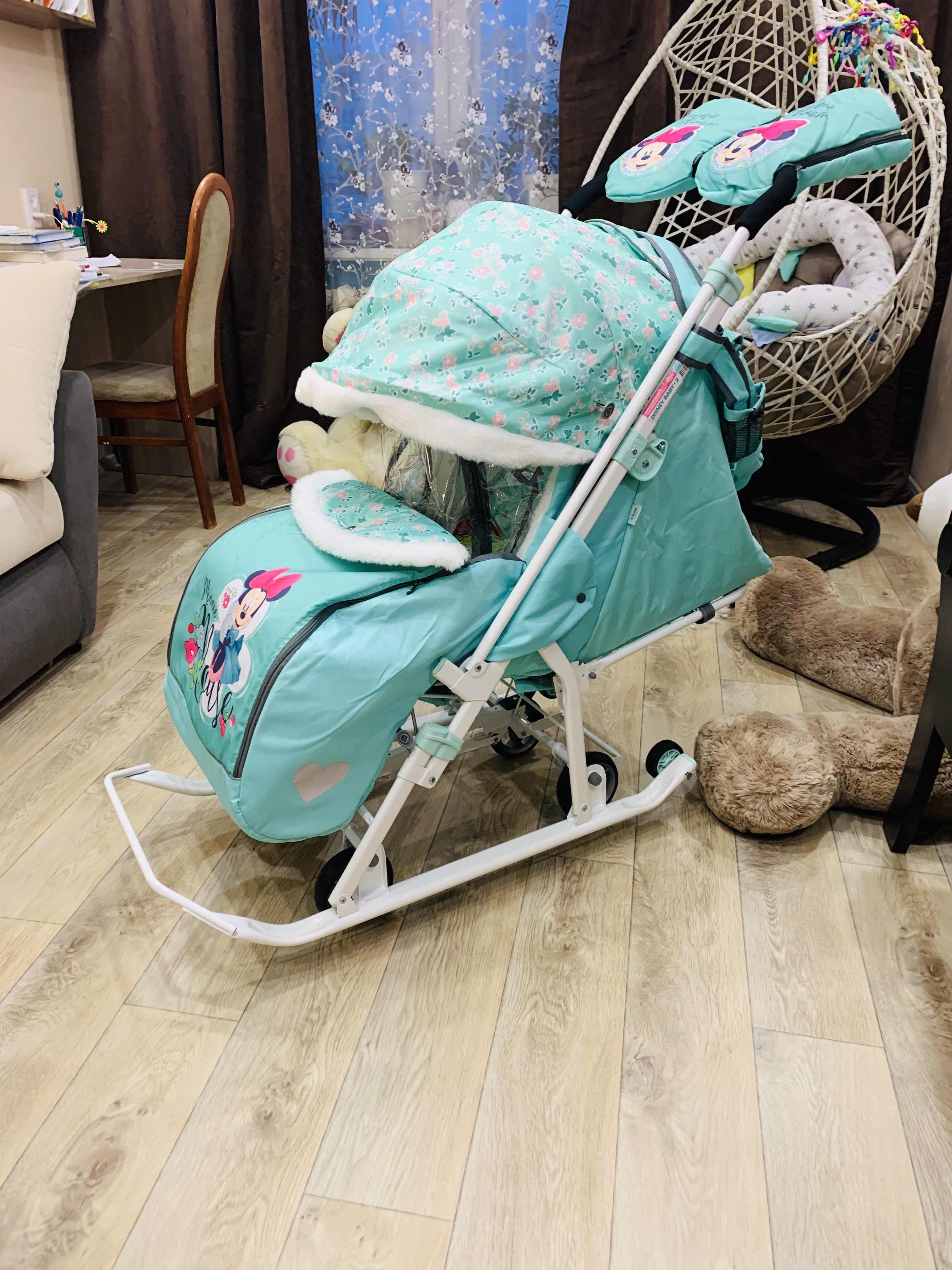 Фотография покупателя товара Санки коляска «Disney-baby 2. Минни Маус», цвет мятный - Фото 11