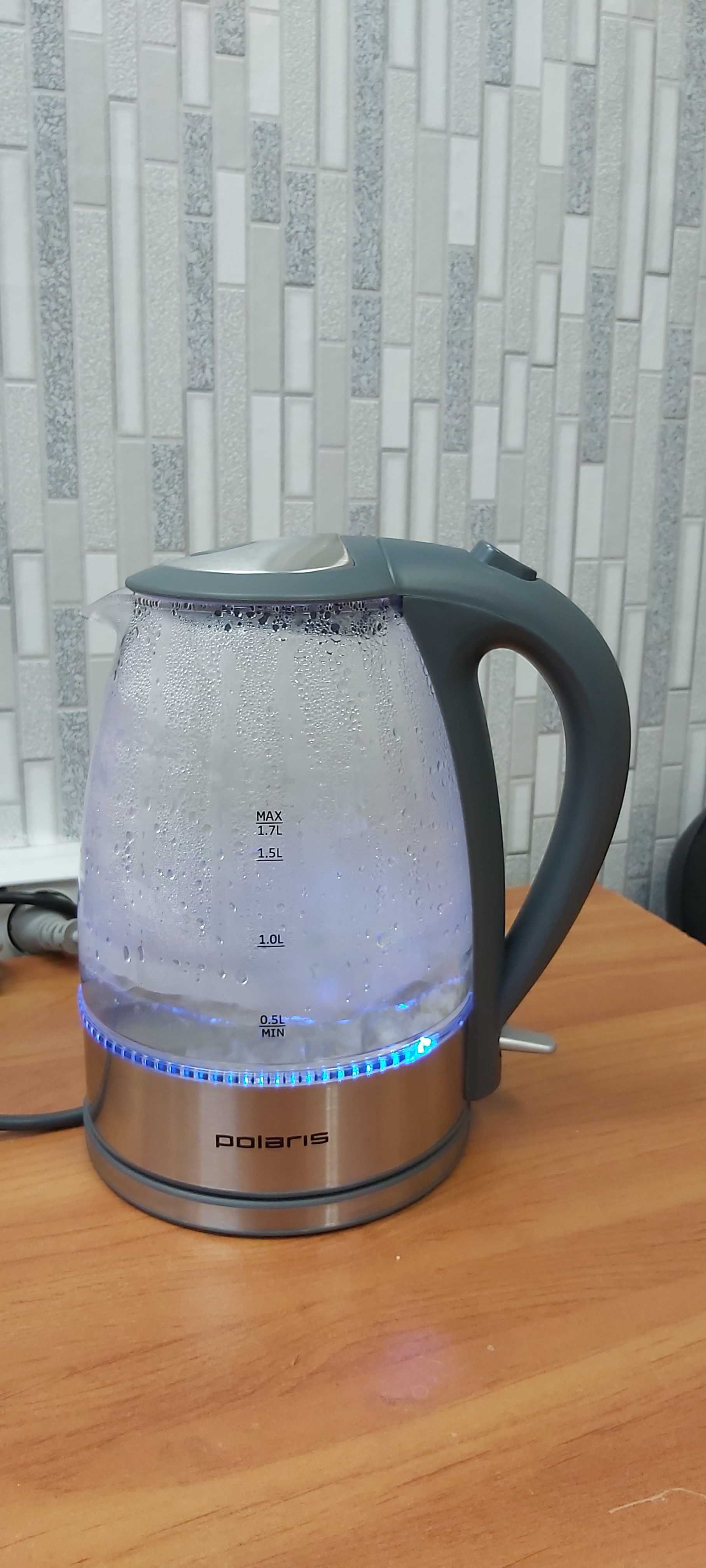 Фотография покупателя товара Чайник электрический Polaris PWK1719CGL, стекло, 1.7 л, 2200 Вт, подсветка, серебристый - Фото 1